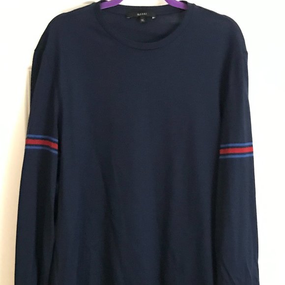 GUCCI Dark Navy - Midnight Blue - Crew Neck Long Sleeve w/Web Shirt Size XL